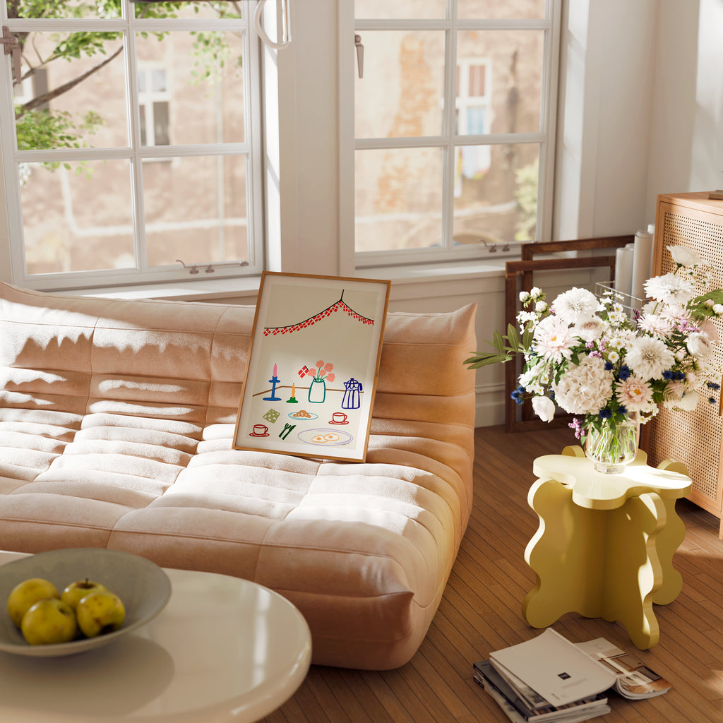 Breakfast table for a birthday celebration in denmark