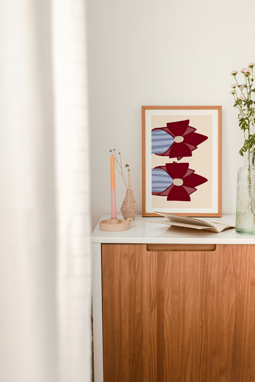 Burgandy shoes with bow and blue socks